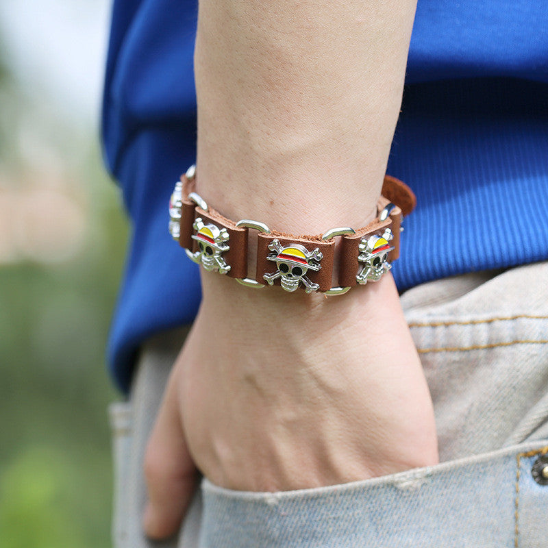 The Pirate Skull Leather Bracelet