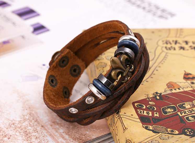 Beaded Flower Woven Leather Bracelet