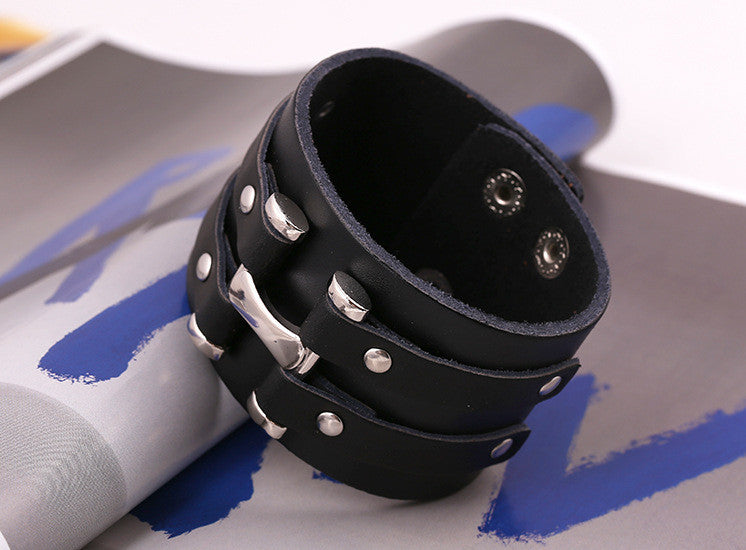 Personality Punk Wide Leather Bracelet