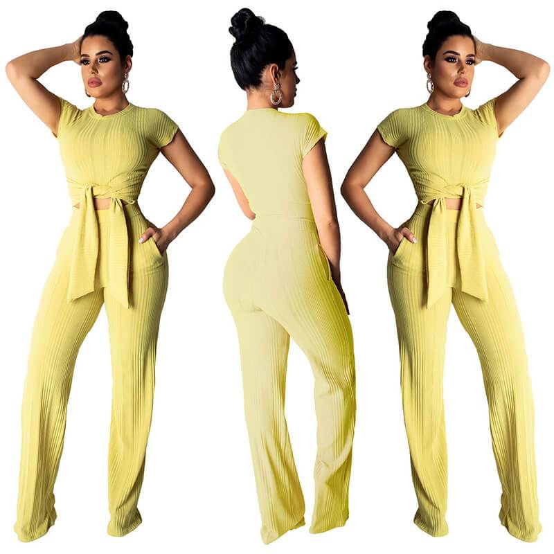 Straps Crop Top High Waist Pencil Pants Set