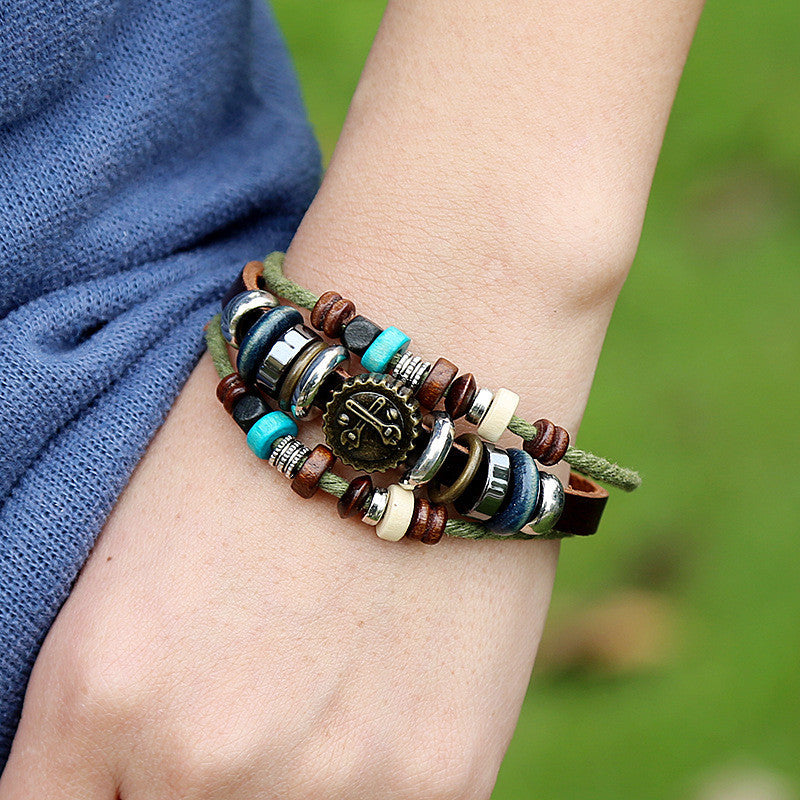Retro Style Skull Wrench Leather Bracelet