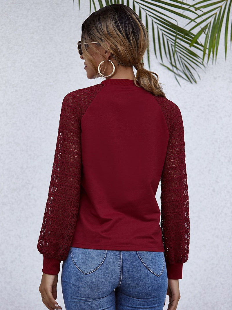 Round Neck Cut Out Stitching Long Sleeve Top