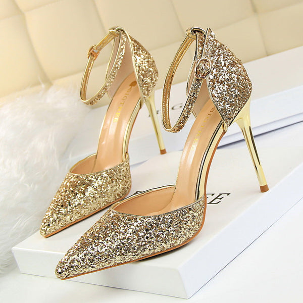 Sexy Nightclub Women's Pointed-Toe Metallic Stiletto Heels Sandals