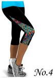 Flower Print Side Triangle Fashion 3/4 Pants Yoga Sport Leggings