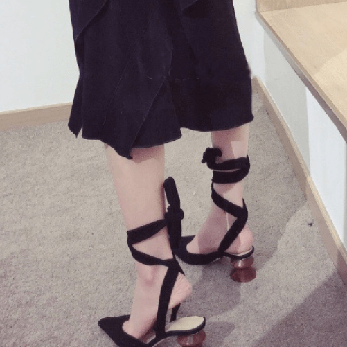 Suede Point Toe Ankle Strap Chunky High Heels
