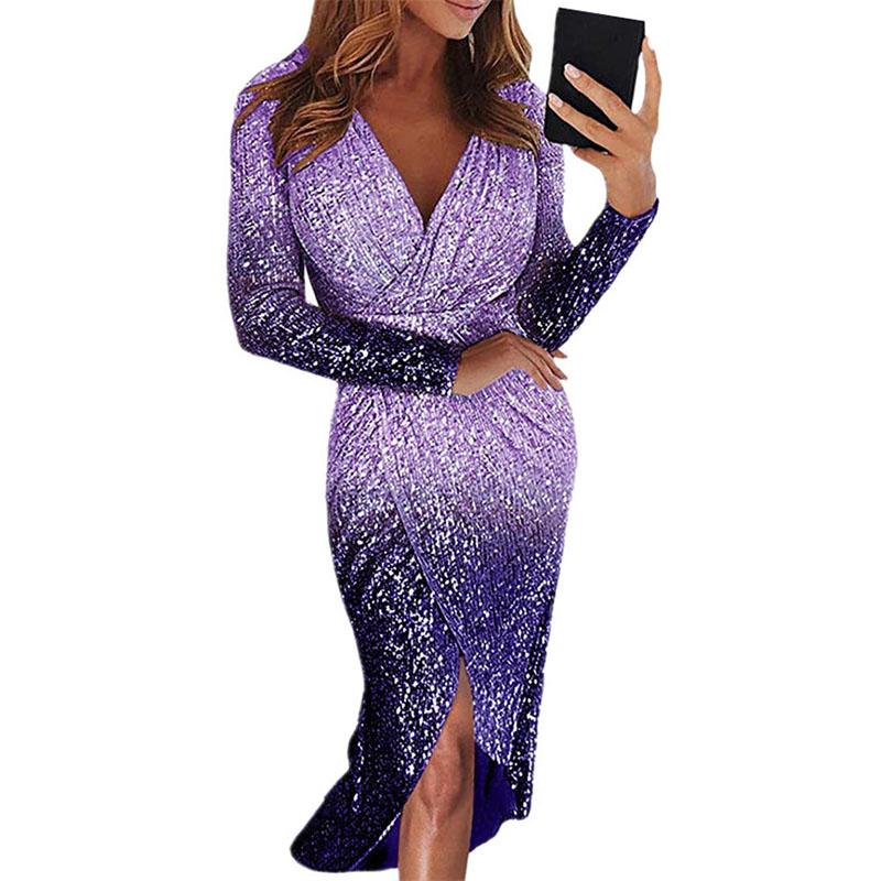 Sparkle Gradient Color Midi Warp Dress
