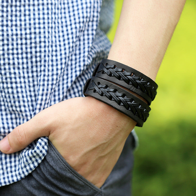 Punk Style Braided Wide Leather Bracelet