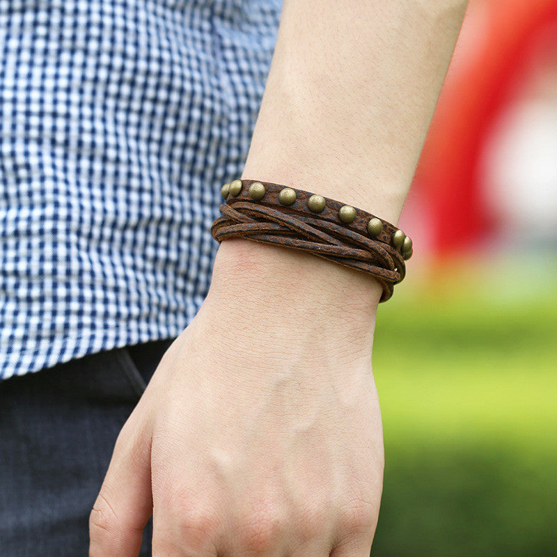 Retro Style Rivet Fashion Woven Bracelet