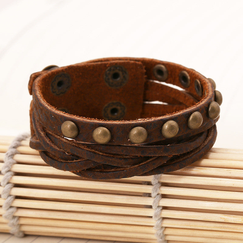 Retro Style Rivet Fashion Woven Bracelet