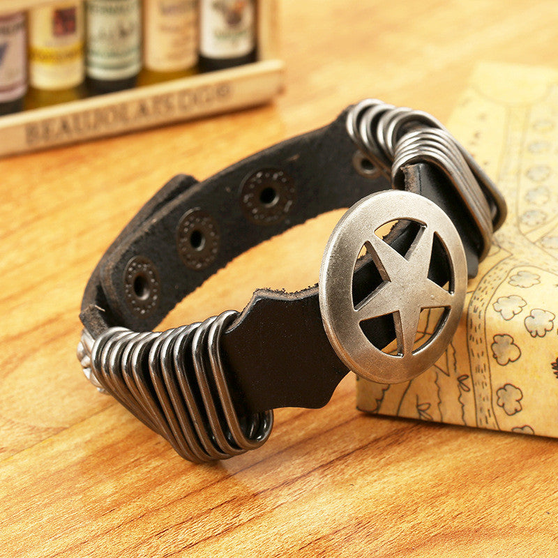 Hoop Circular Pentagram Leather Bracelet
