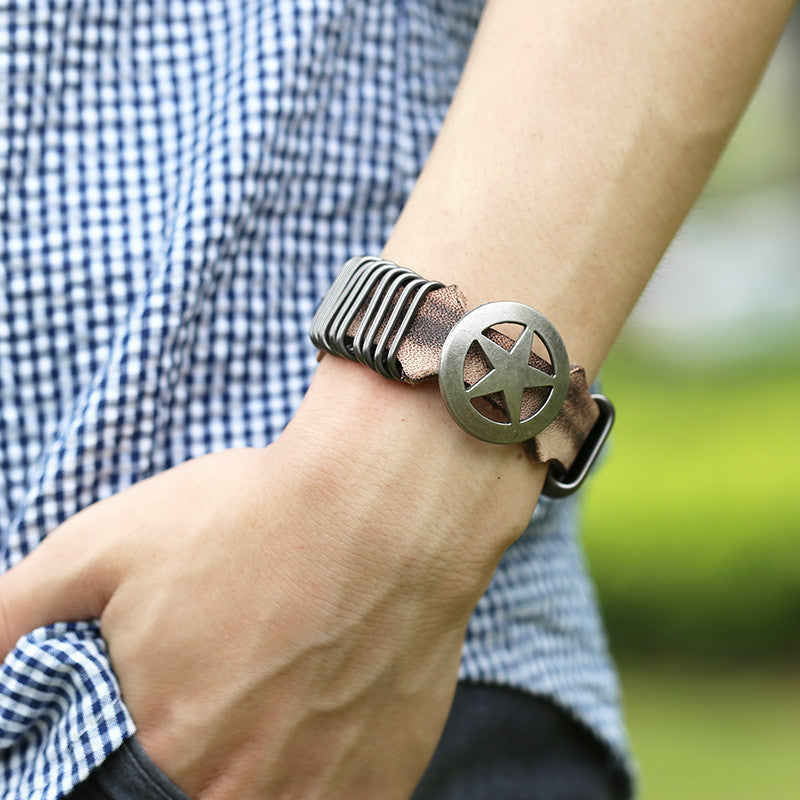 Hoop Circular Pentagram Leather Bracelet