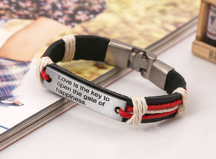 Retro Buckles Hemp Rope Leather Braided Bracelet