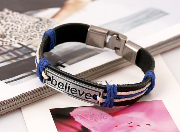 Believe Alloy Woven Leather Bracelet