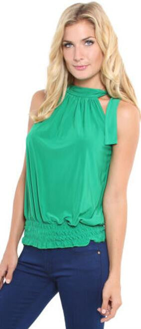 Sexy Pleated Elastic Lace Up Oblique Neck Blouse 