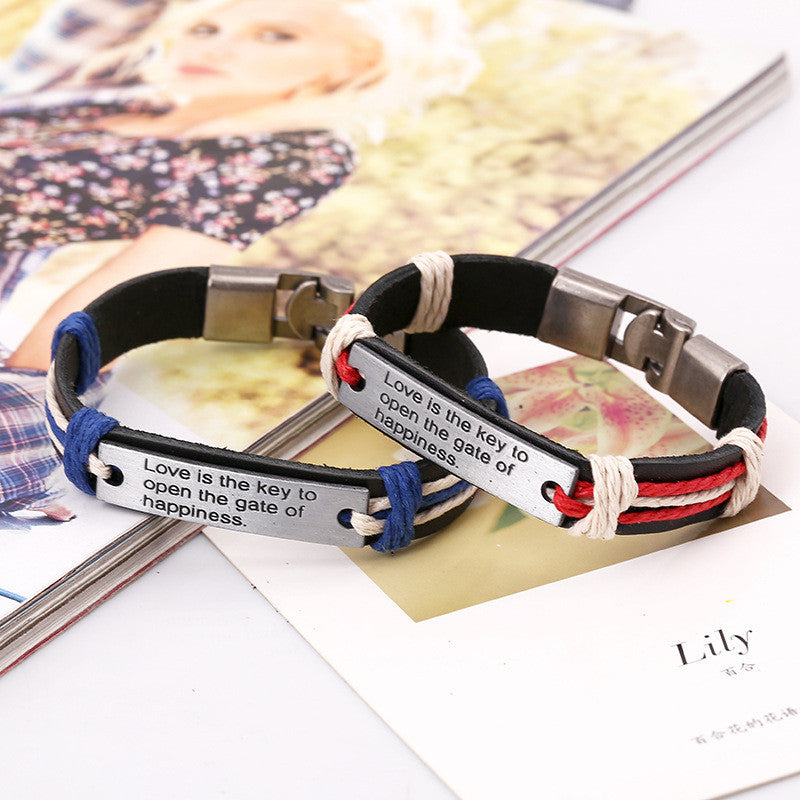 Retro Buckles Hemp Rope Leather Braided Bracelet