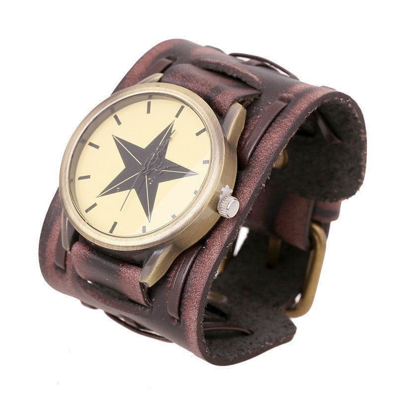 Punk Style Star Dial Leather Woven Watch