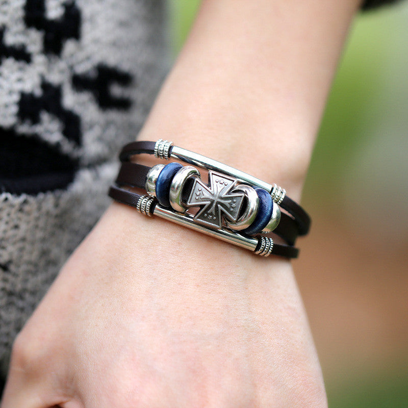 Hot Sale Cross Beaded Leather Bracelet