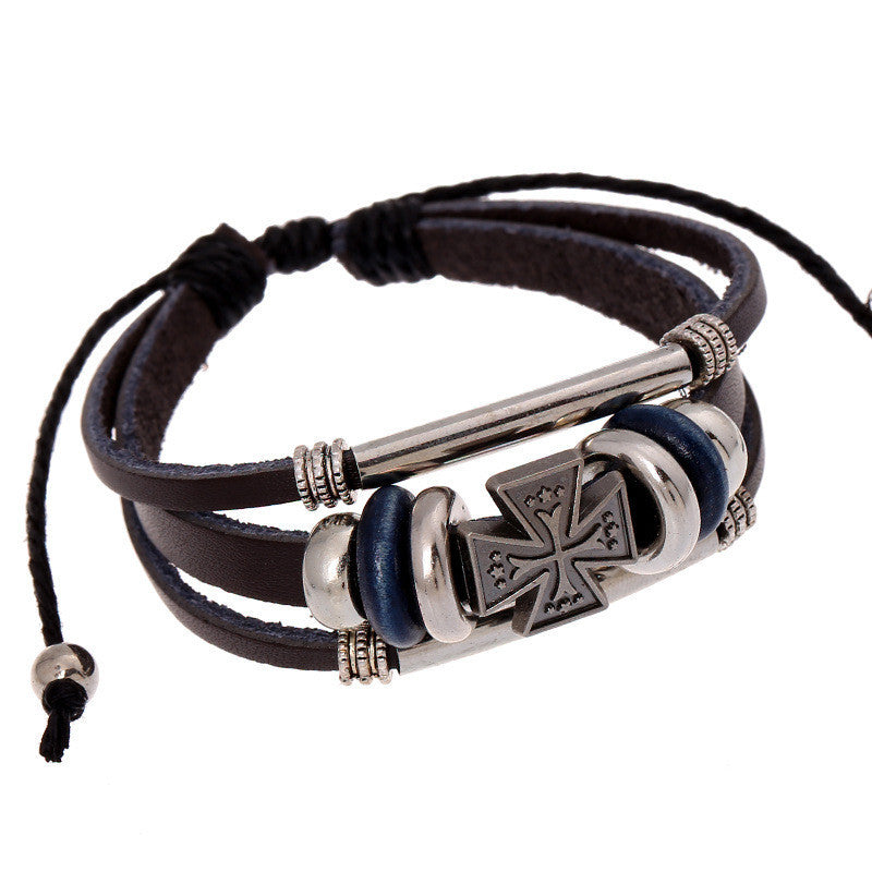 Hot Sale Cross Beaded Leather Bracelet