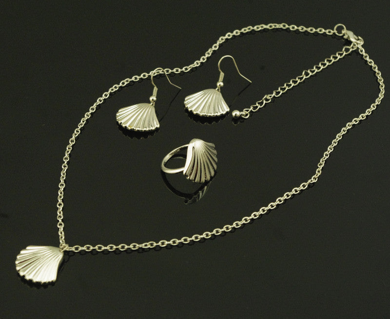 Metal Shell Shape Necklace Ring Earrings