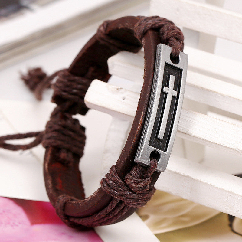 Alloy Cross Retro Leather Bracelet