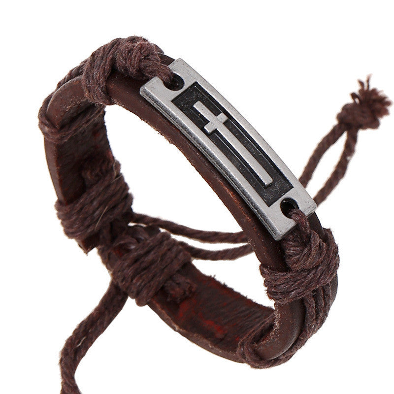 Alloy Cross Retro Leather Bracelet