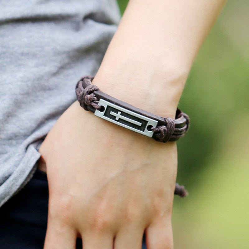 Alloy Cross Retro Leather Bracelet