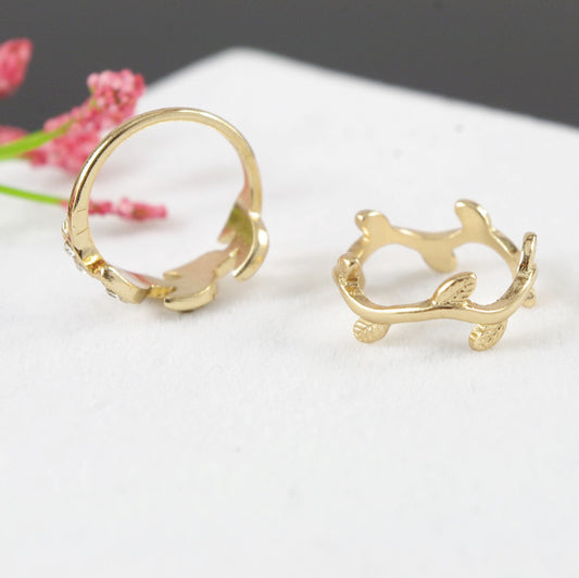 Crystal Leaves Three-Piece Ring Set