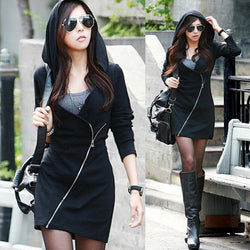 Hooded Slide Zipper Solid Color V-neck Hoodie - May Your Fashion - 2