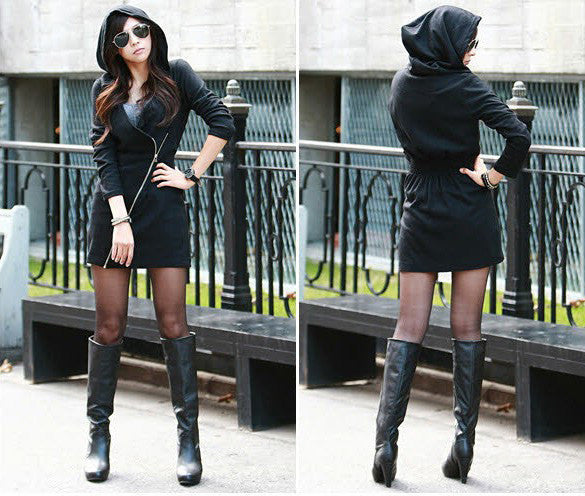 Hooded Slide Zipper Solid Color V-neck Hoodie - May Your Fashion - 5