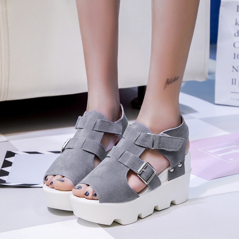 Platform Wedge Suede Peep Toe Sandals