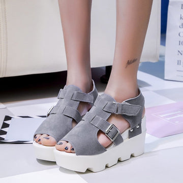 Platform Wedge Suede Peep Toe Sandals