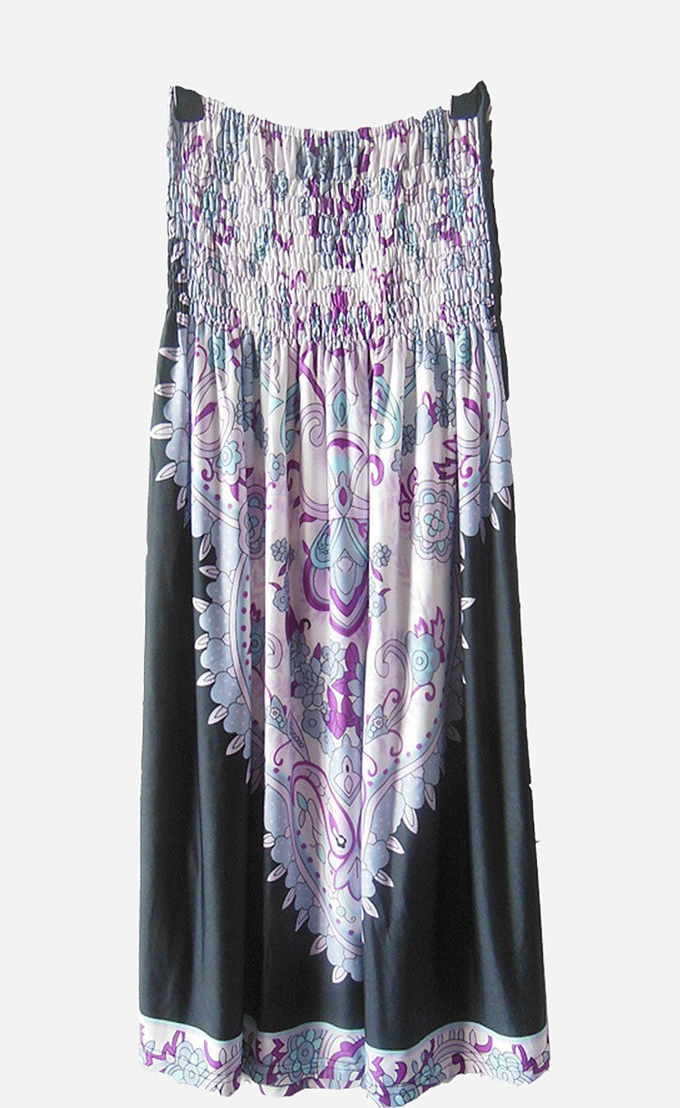 Sexy Strapless Floral Print Pleated Short Beach Dress
