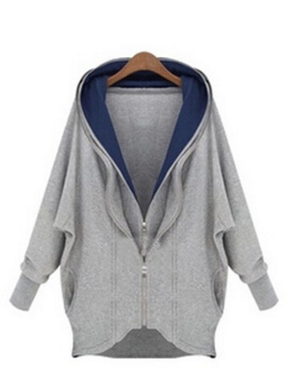 Asymmetric Double Zipper Large Hooded Solid Color Hoodie - May Your Fashion - 1