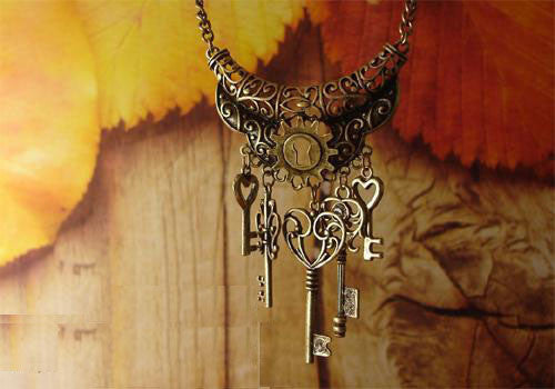 Retro Style Key Lock Tassel Necklace