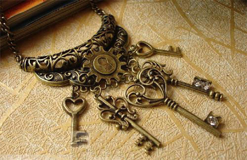 Retro Style Key Lock Tassel Necklace