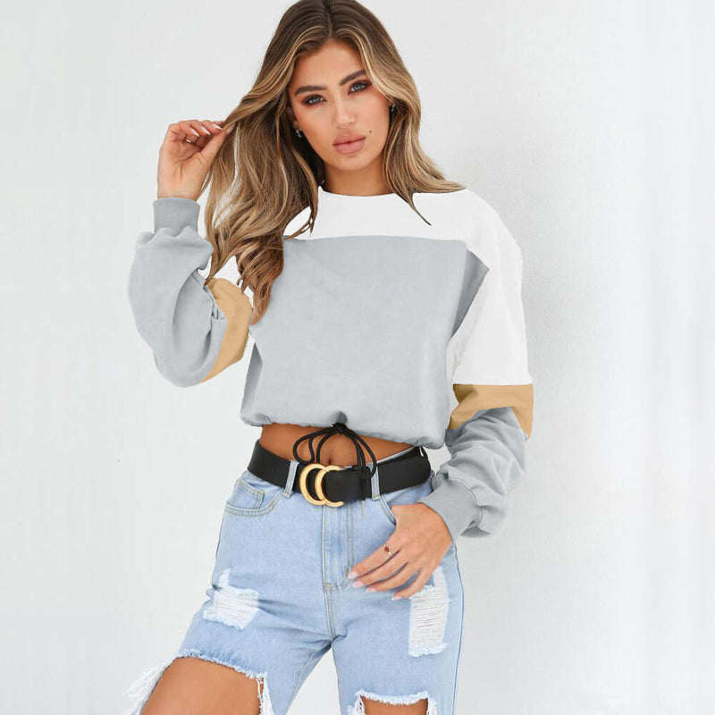Crew Neck Colorblock Strap Crop Sweatshirts