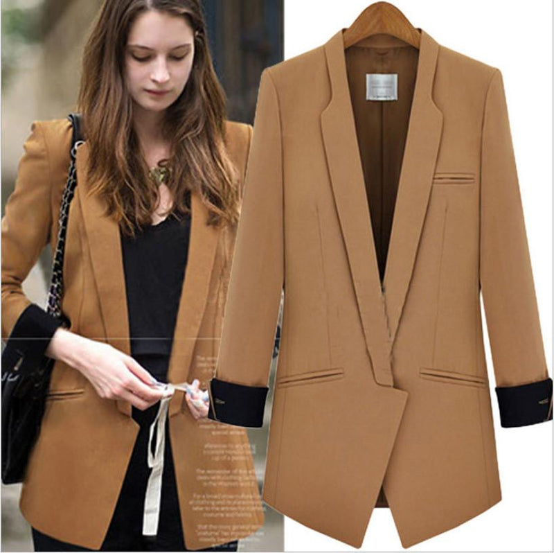 Deep V-neck Long Sleeves Brief Slim Blazer Coat - Meet Yours Fashion - 2