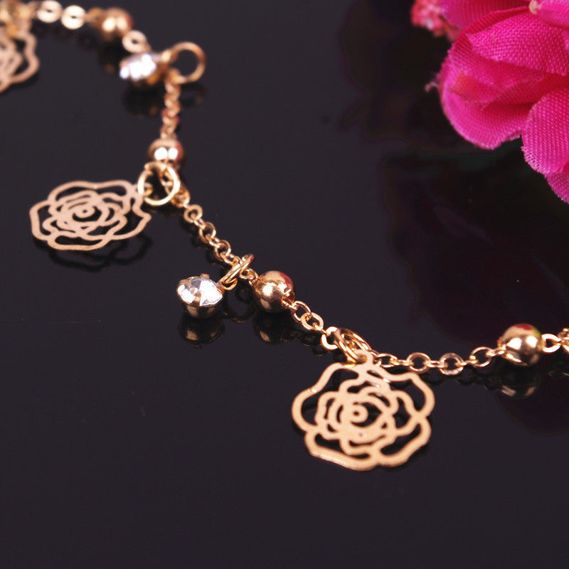 Butterfly Rose Crystal Tassel Anklet