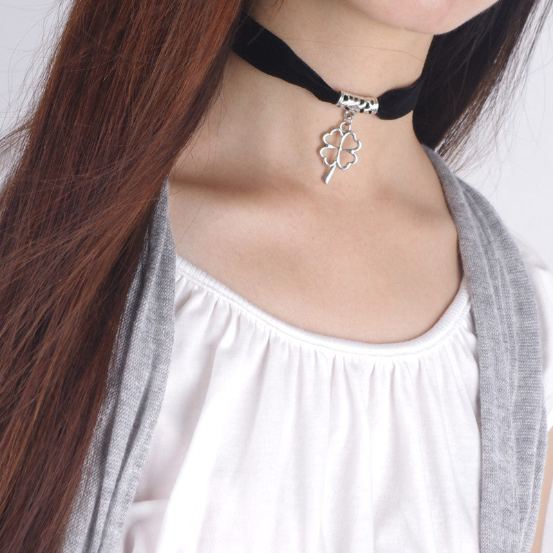 Black Lint Flannelette Style Pendant Necklace