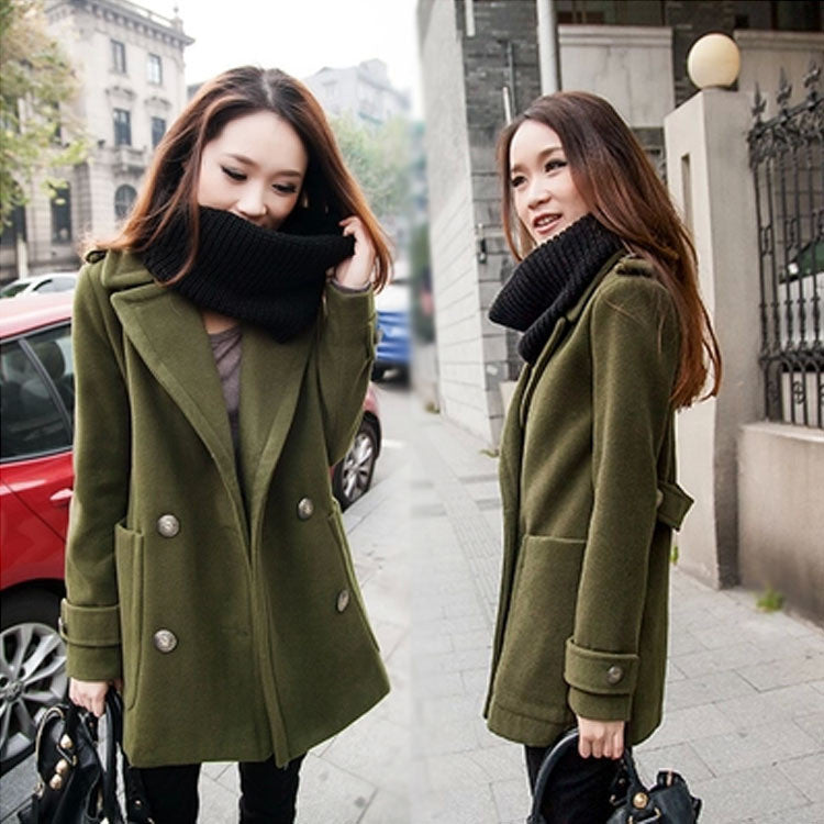 Button Thick Long Sleeves Turn-down Collar Short Coat