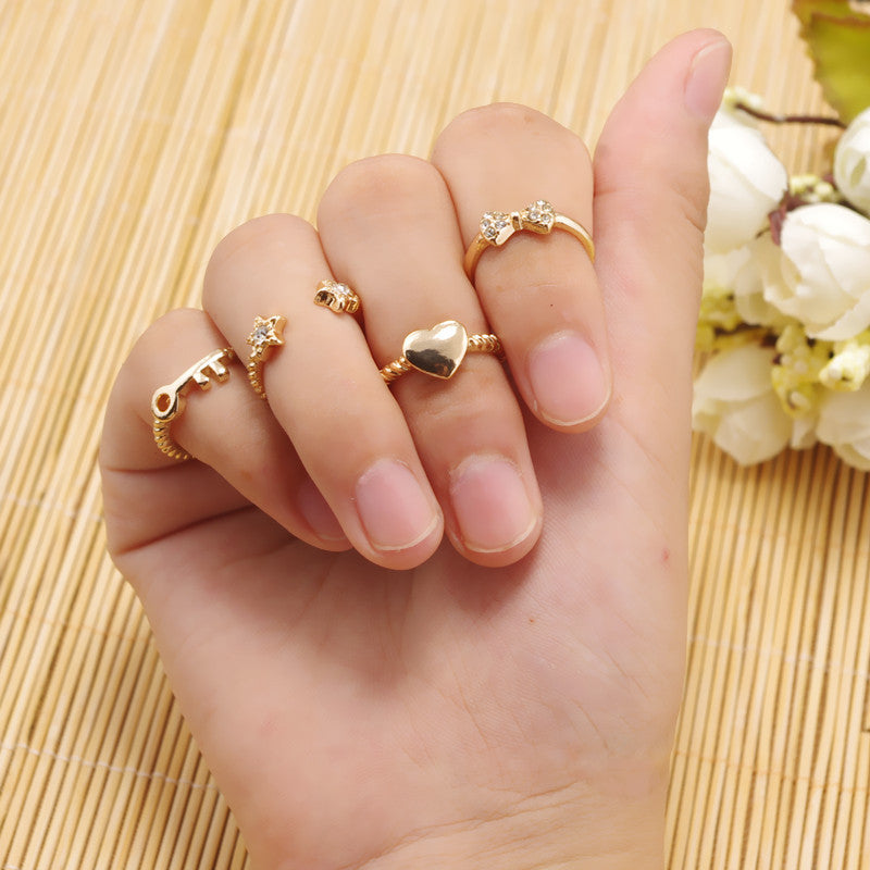 Crystal Stars Bowknot Key Hearts Suit Ring