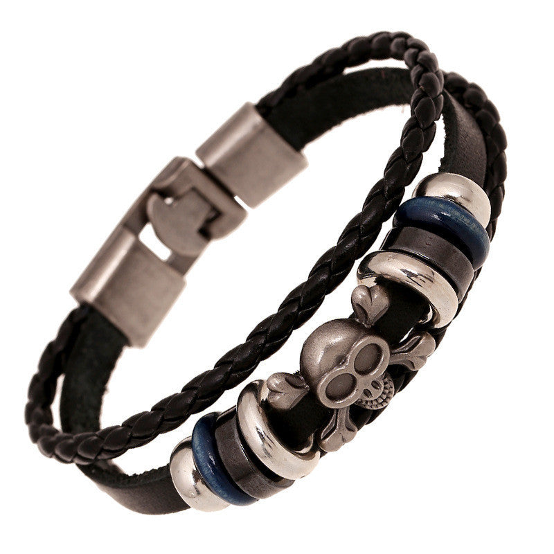 Retro Skull Woven Leather Bracelet