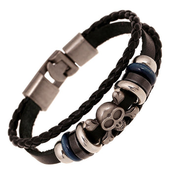 Retro Skull Woven Leather Bracelet