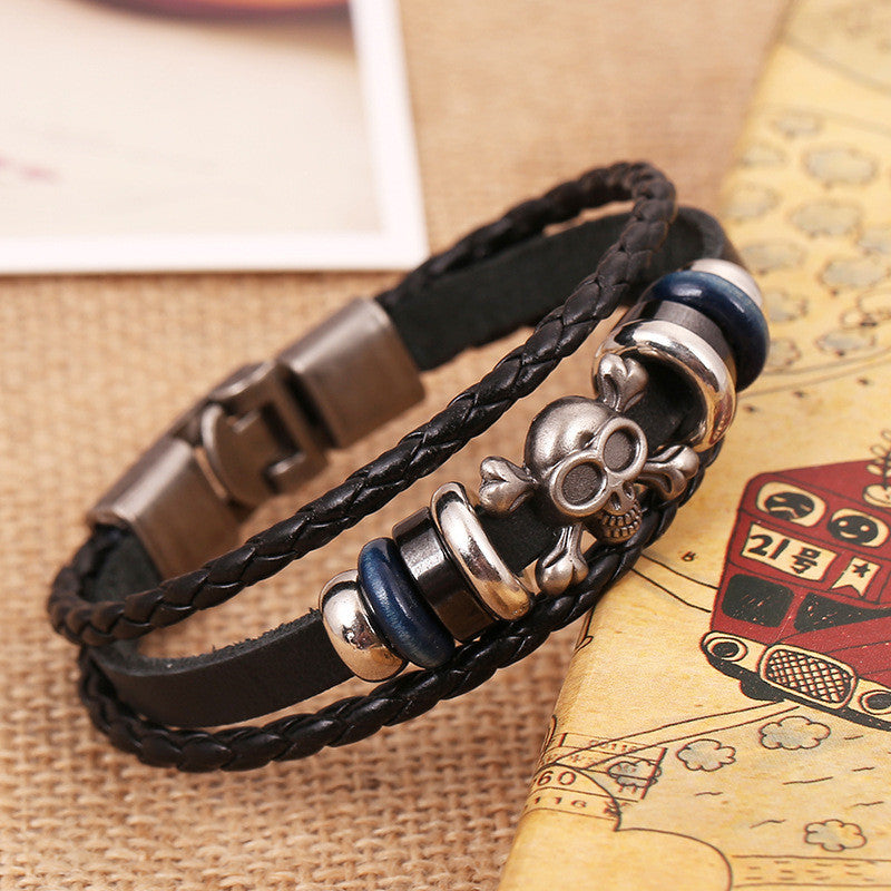 Retro Skull Woven Leather Bracelet