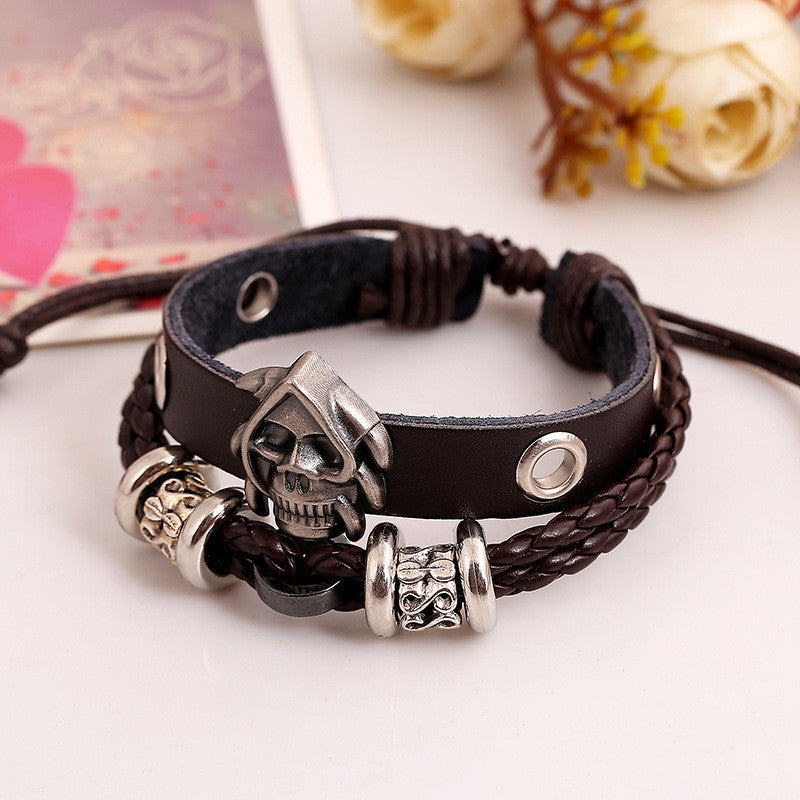 Punk Style Skull Woven Leather Bracelet