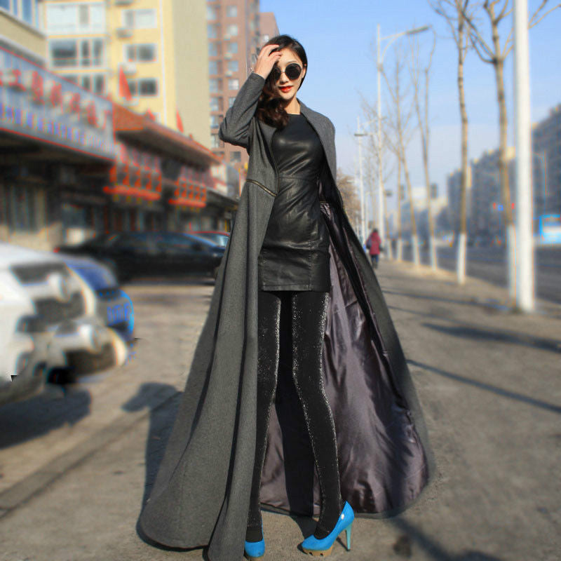 Beautiful High Neck Slim Super Long Coat