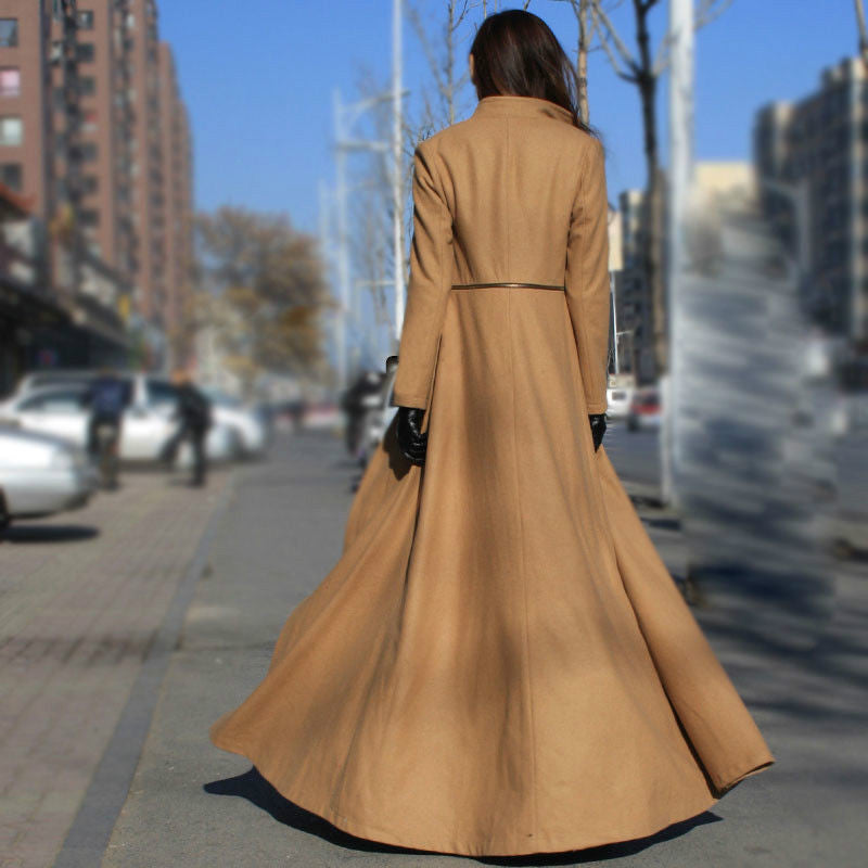 Beautiful High Neck Slim Super Long Coat