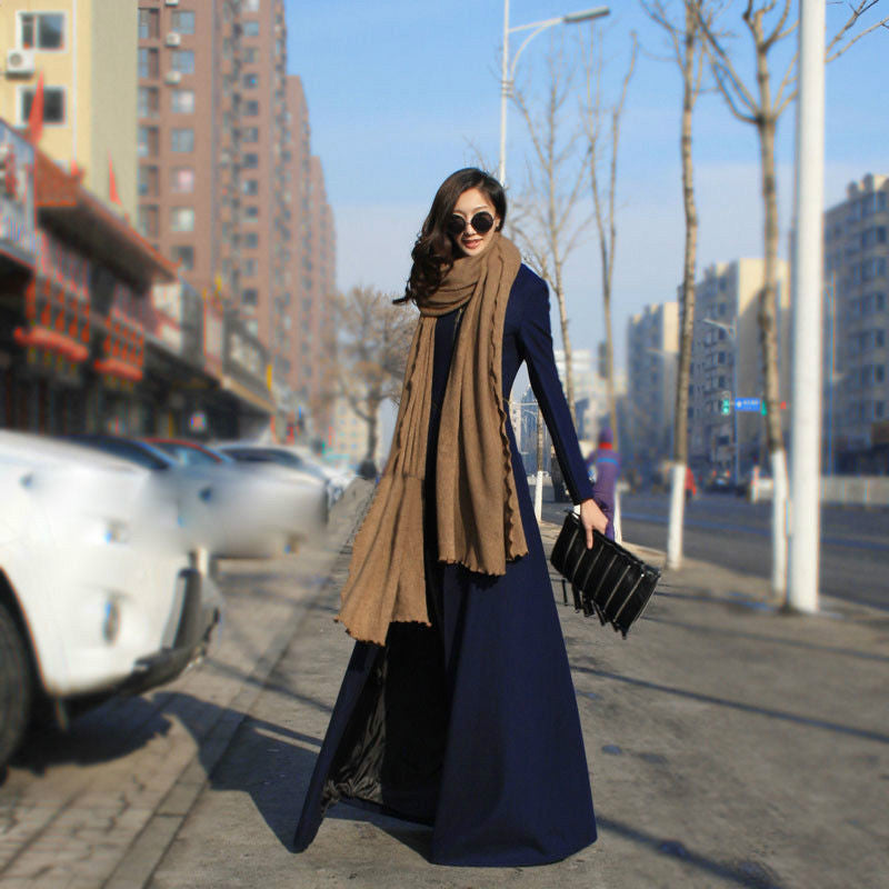 Beautiful High Neck Slim Super Long Coat