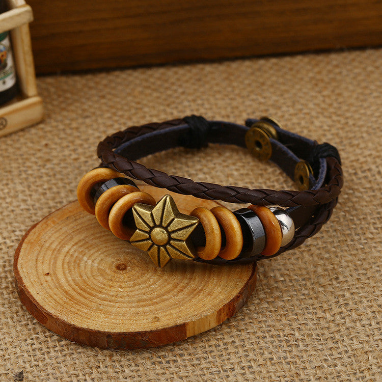 Fashion Beaded Woven Leather Bracelet