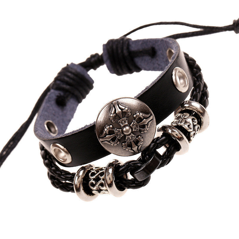 Hollow Beads Carving Flower Leather Bracelet